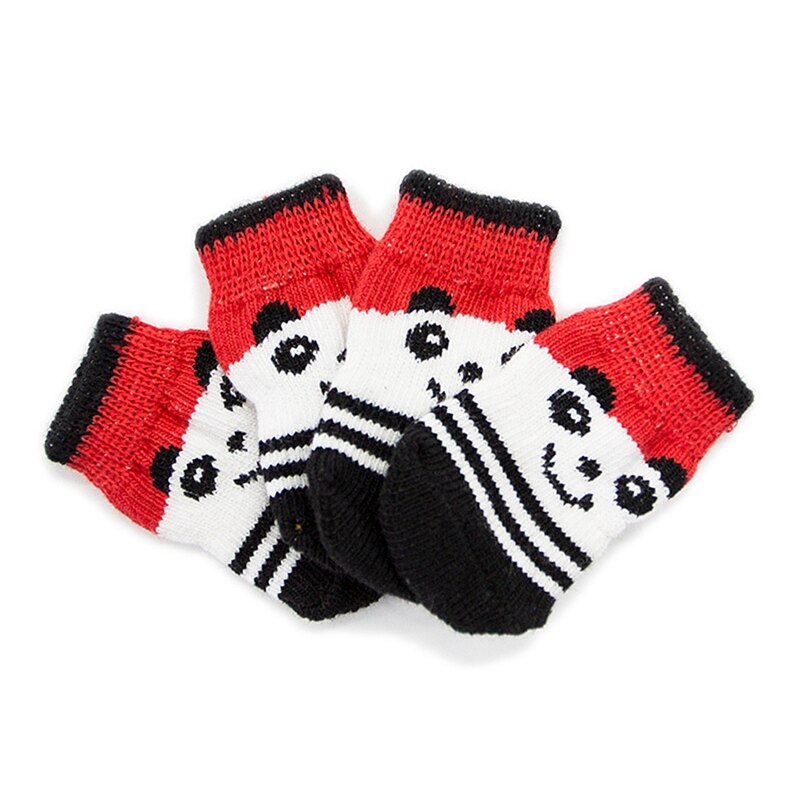 4 unids/set Cute Puppy Dog Shoes calcetines de algodón de punto antideslizantes para perros pequeños y medianos Puppy calcetines para caminar Paw Protector ..: R / M