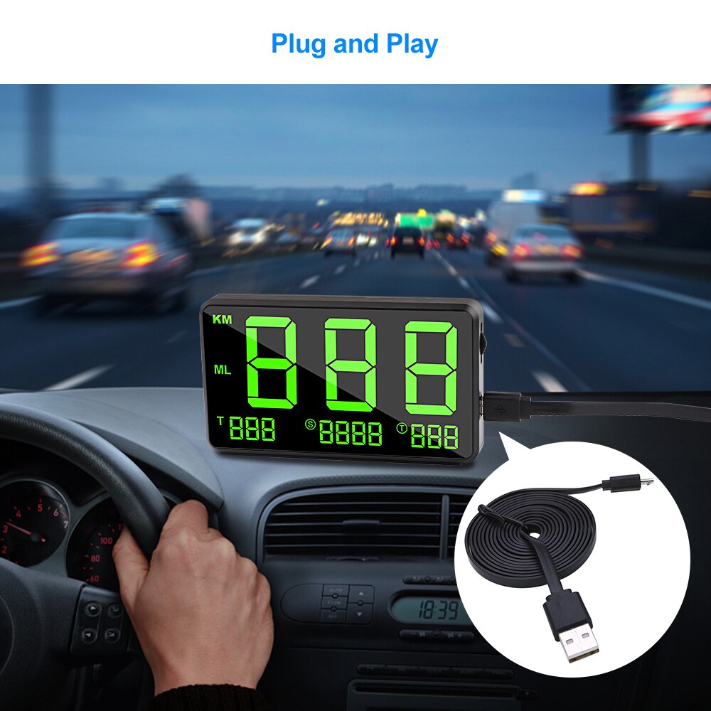 Car GPS Speedometer HUD Display Automatic Record Mileage 4.5 Inch Headup Display Overspeed Alarm Plug and Play Adjust Brightnes