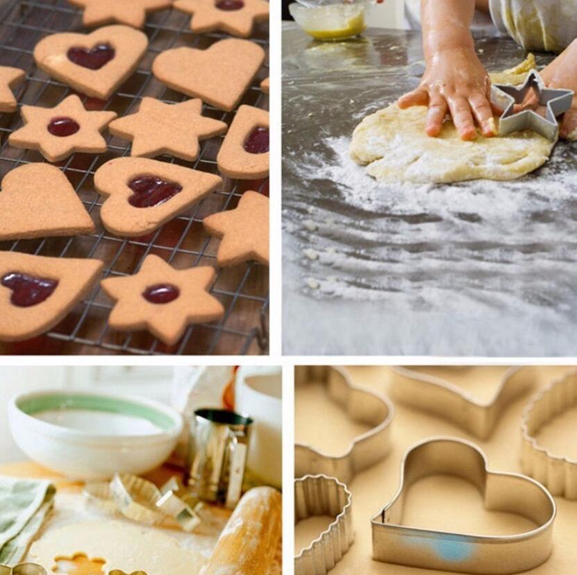 3 Stks/set Rvs Cookie Biscuit Diy Mold Star Hart Ronde Bloemvorm Cutter Bakvorm Gereedschap Geometrische