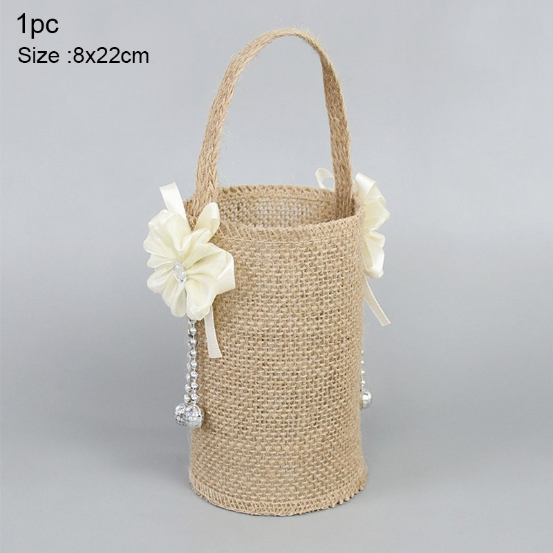1pc White Wedding Flower Basket Lace Pearl Rhinestone Flower Petal Confetti Girls Basket For Wedding Engagement Party Decoration: MULTI