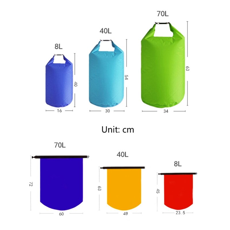 Bolsa seca impermeable de embalaje 8L 40L 70L bolsa impermeable para nadar Kayak a la deriva
