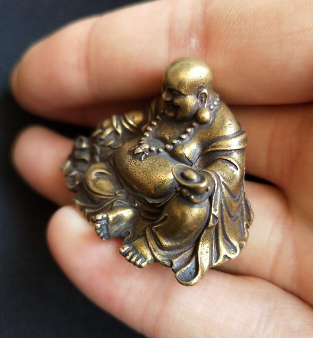 Samleobjekt kinesisk messing utskåret maitreya buddha utsøkte små statuer
