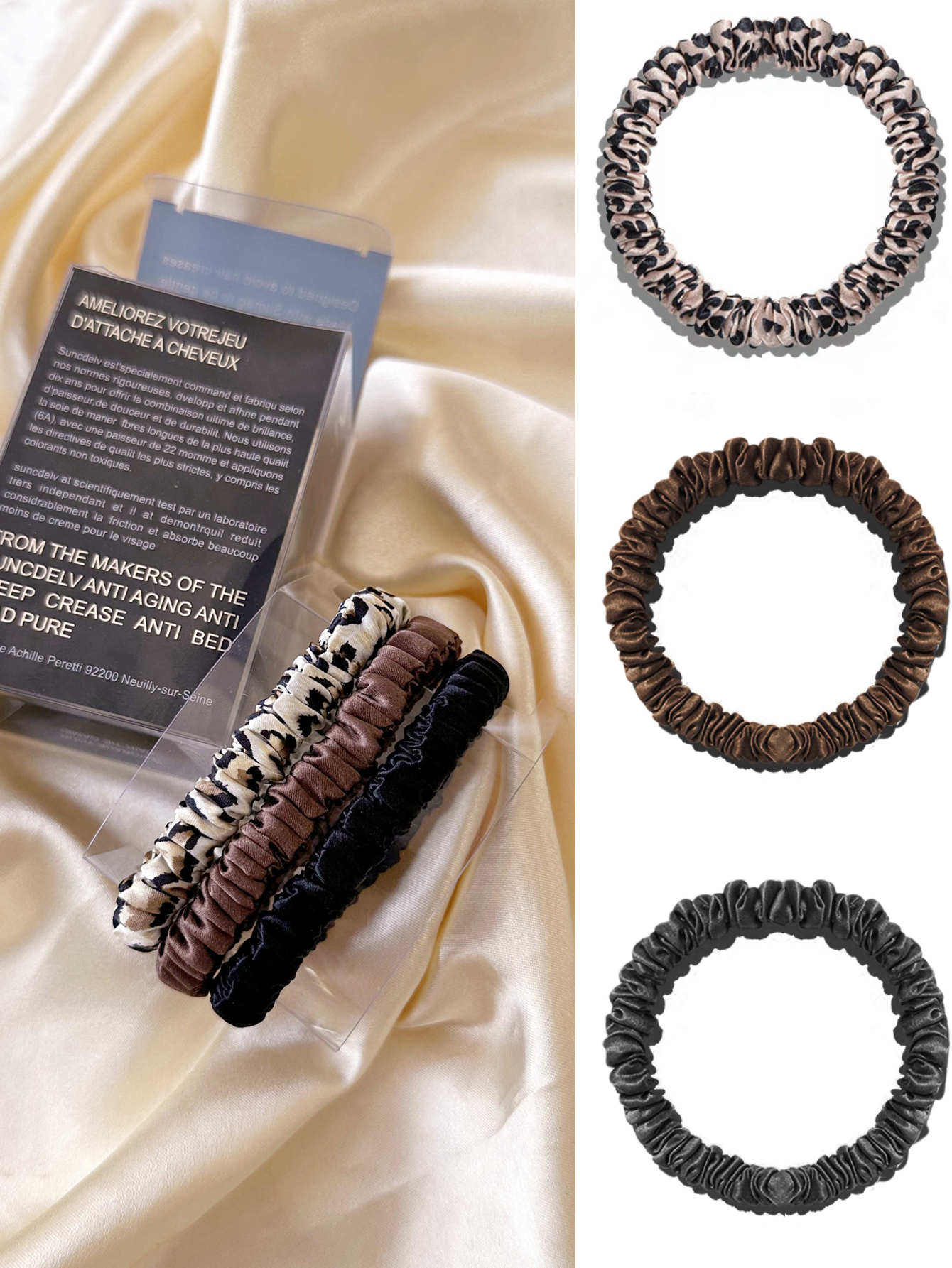 3PCS Box 100% Natuurlijke Zijde Effen Kleur Haarbanden Haar Scrunchies Vrouwen 6ASilk Haarbanden Haaraccessoires