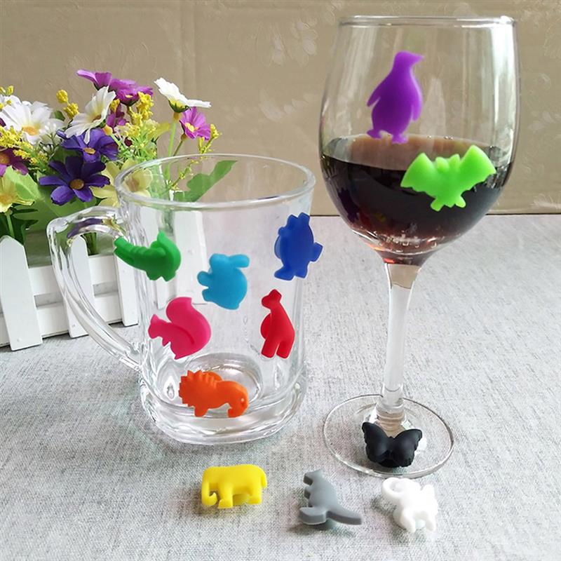 Marqueur de verre de vin en Silicone | 12 pièces, breloques de fête des animaux, breloques de boire, tasse d'identification, tasse, étiquettes étiquettes