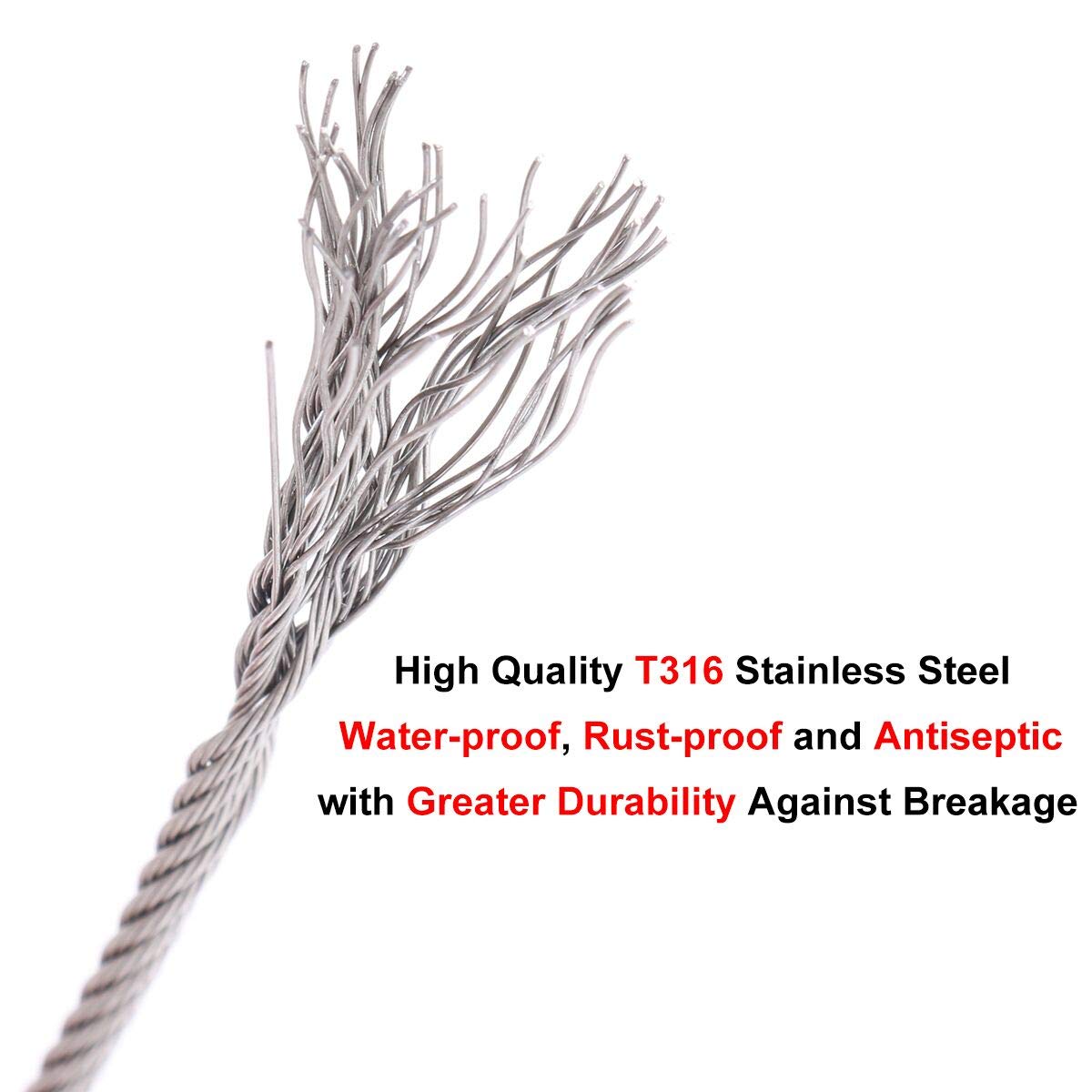1/8 inch 316 Stainless Aircraft Steel Railing Wire Rope Cable 16FT 32FT 65FT 100FT 200FT 350FT