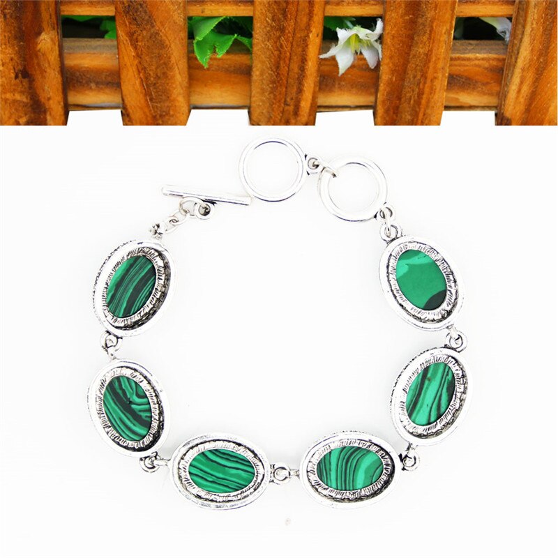 Oval Synthetische Malchite Strang Armbänder Für Frauen Antike Silber Überzogene Jahrgang suchen Schmuck TB325
