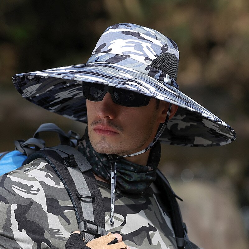 Camoland sommar solhatt herr kamouflage bucket hatt utomhus uv skydd keps hane lång bred brätte vandring fiske hattar