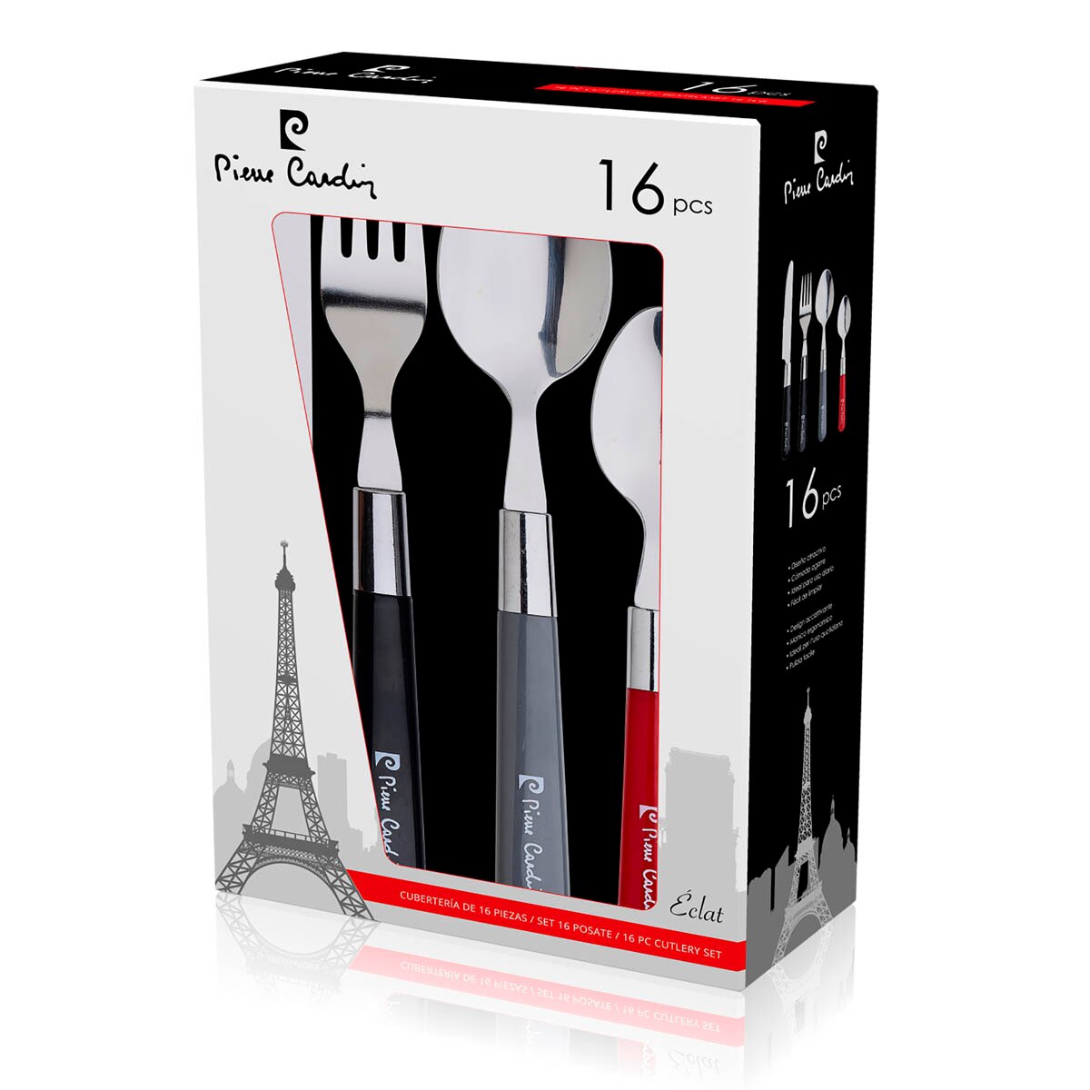 Set 16 pcs cuberteria Eclat de Pierre Cardin, acero inoxidable, colores, , moderna, resistente, duradera, fácil de limpiar y ergonómica, uso diario, cuberteria, cubiertos, cubiertos de acero inoxidable