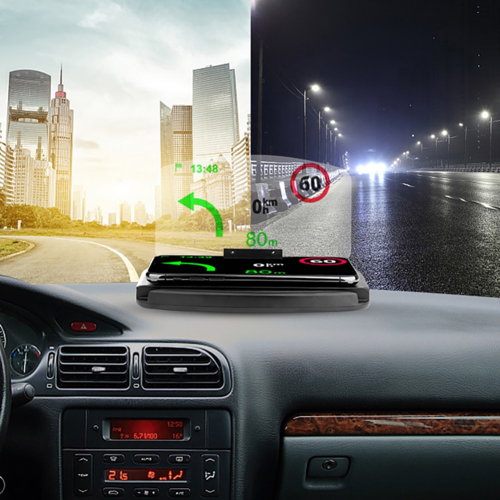 Trådløs oplader bil hud gps navigationsbeslag hud hd projektion head up display biltelefon holder oplader til iphone  xr 8