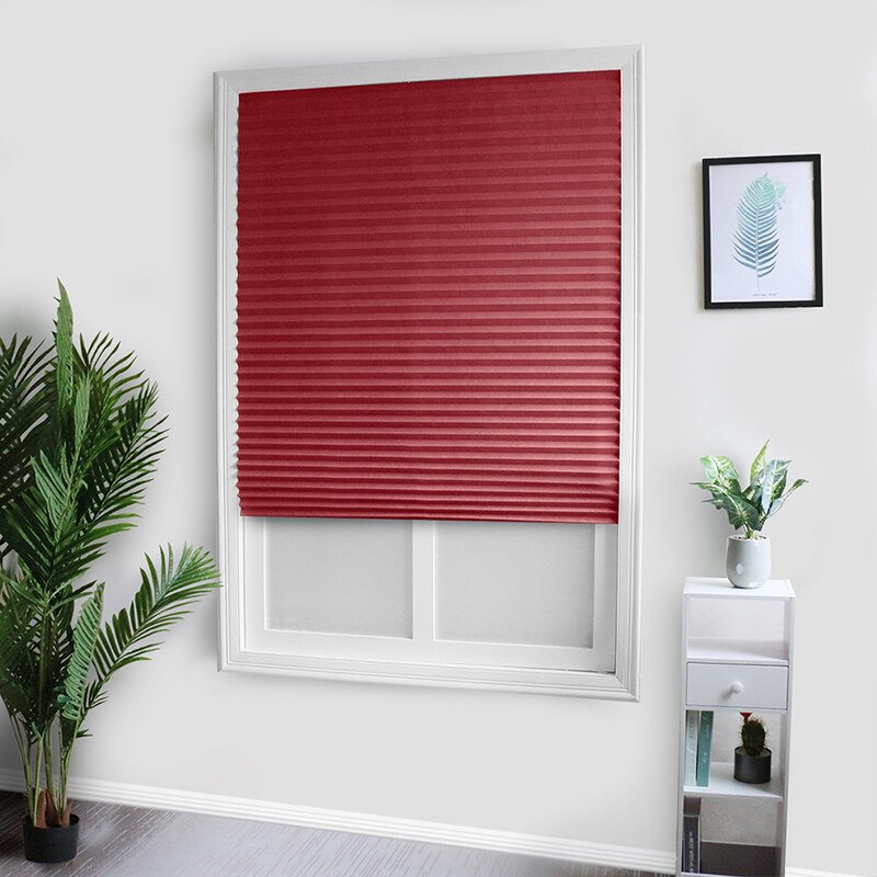 Self-Adhesive Pleated Blinds Blinds Curtains Living Room Half Blackout Window Curtains For Bathroom Balcony Shades: Red