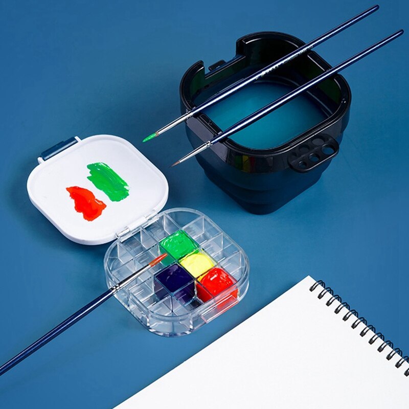Superior 3-In-1 Folding Paint Box Comes with Pen Washer 16-Grid Color Palette Pigment Packing Box Palette Painting Supplie