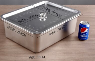 Bandeja quadrada para churrasco, 1mm, 304 de aço inoxidável, placa retangular, grelha de fundo reto para peixe, recipiente de comida e churrasco: 40x30x15cm