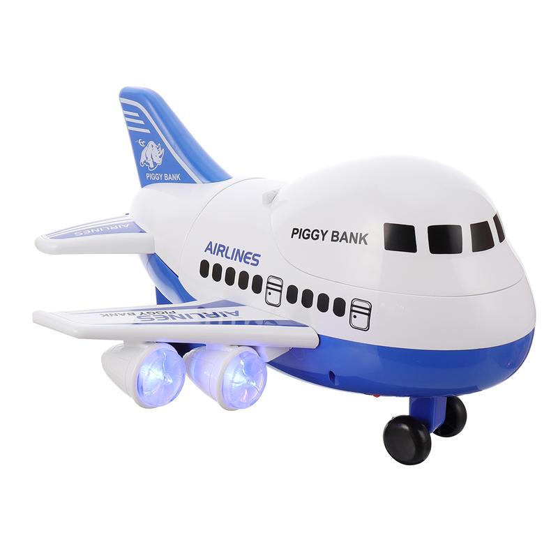 Giocattolo salvadanaio alimentato a batteria con riconoscimento facciale a forma di aereo da 1pc: blu