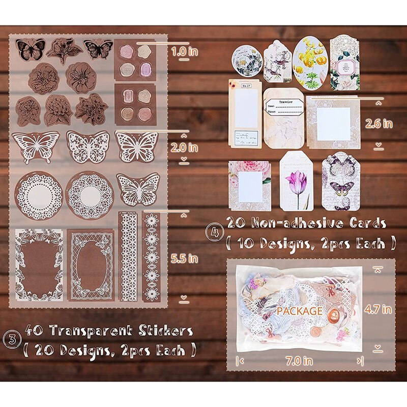 260 Piece Ephemera Set, Vintage Scrapbooking Supplies Pack, Vintage Paper and Paper Stickers, Art Craft , Letters
