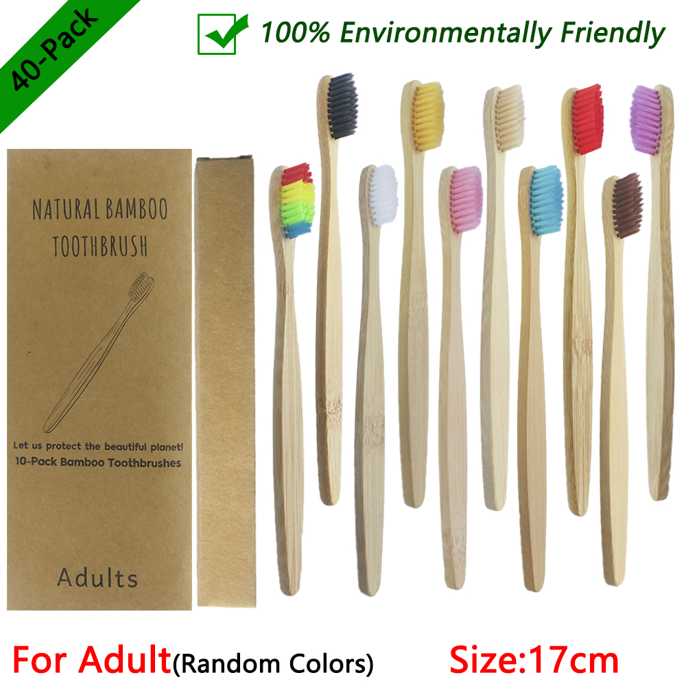 40 Pack Zahnbürste Umweltfreundliche Regenbogen Bambus Weiche Fibre Zahnbürste Biologisch Abbaubar Zähne Pinsel Solide Bambus Griff Zahnbürste: 40Pcs For Adult