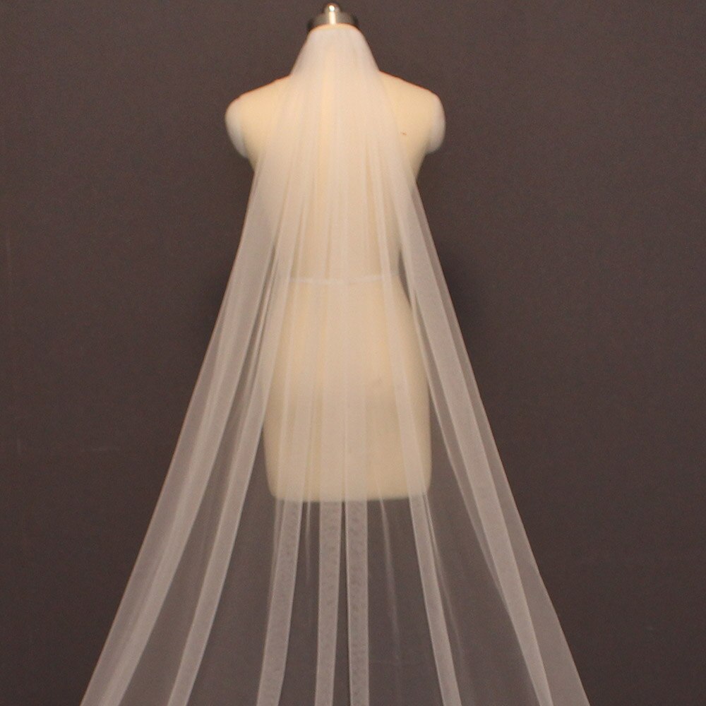 Imágenes reales de encaje velo de novia hermoso tul suave 3M/10ft largo velo de novia con peine blanco marfil velo de la Catedral para La novia