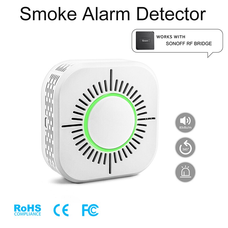 Detector de humo inalámbrico Compatible con Sonoff RF Bridge para seguridad de Alarma de casa inteligente 433MHz sensible vida súper Larga modo de reposo
