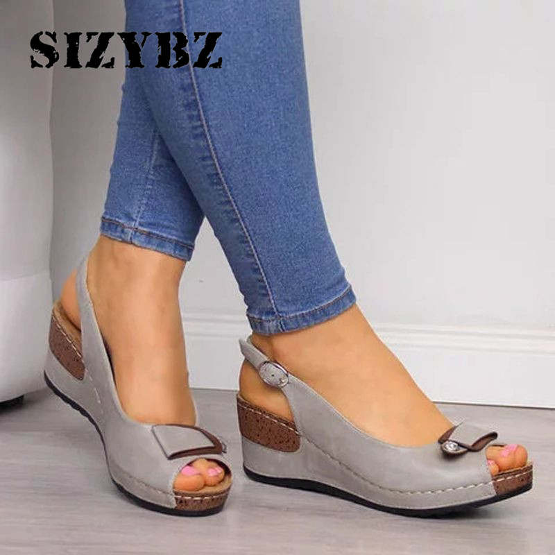 Wedge Sandalen Vrouwen Zomer Schoenen Vrouwelijke Peep-Teen Comfortabele Gesp Sandalen Slip-On Platte Sandalen Vrouwelijke sandalias