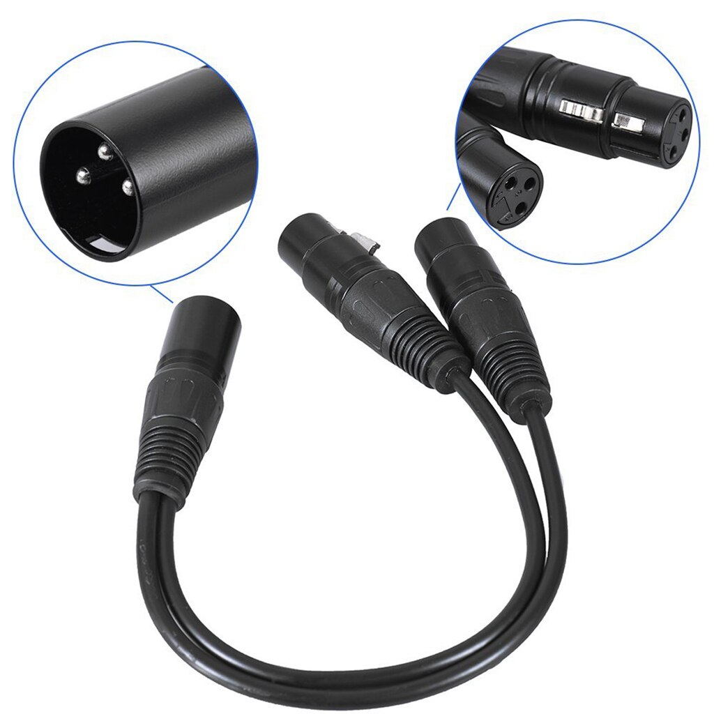 0.3m/1ft XLR Y Splitter 3-Pin Male to Dual Female Mic Microphone Cable Cord
