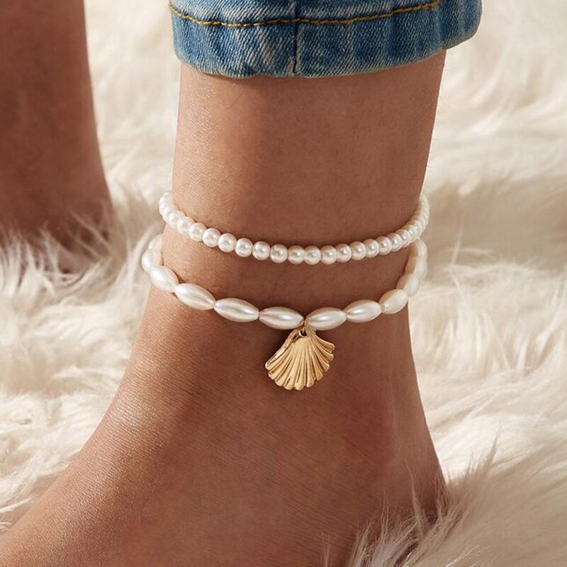 Nouvelles bracelets de cheville multicouches en coquille naturelle pour femmes bijoux de pied plage d'été Bracelet pieds nus cheville sur la jambe pour les femmes