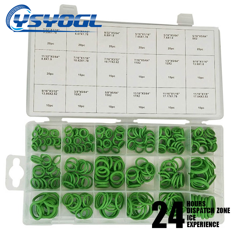 270pcs O-Rings Rubber Air Conditioning Seals Assortment Kit Set 18 Sizes O-ring Kit Green Metric Seals For A/C Automotive