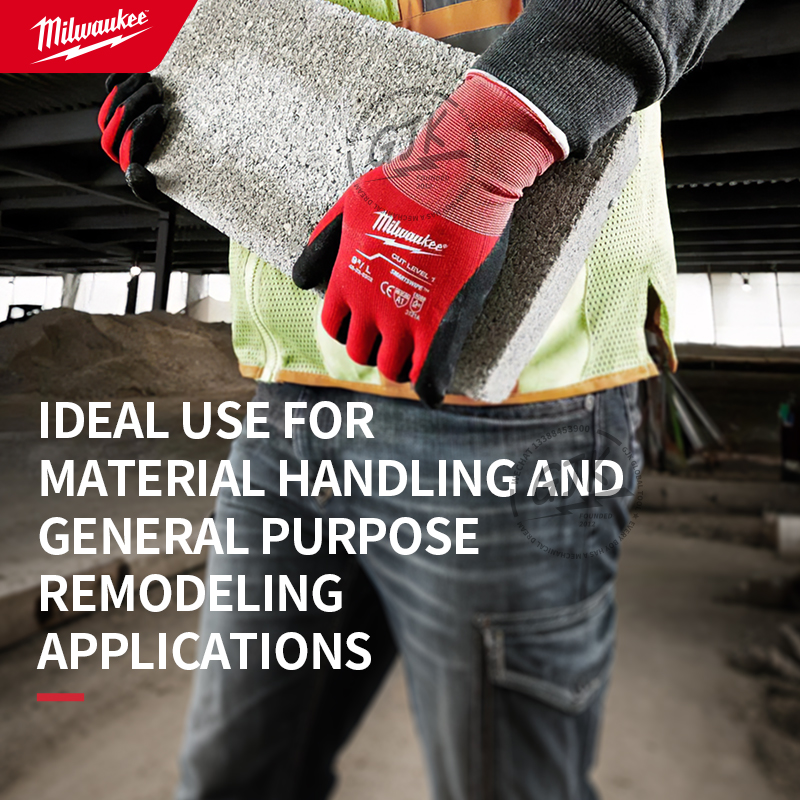 Milwaukee® 48-22-8901 cut level 1 nitril-dyppede handsker, blødt og behageligt for, åndbar handske, rød, m