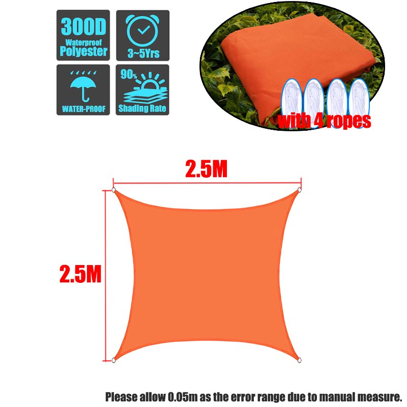 Waterproof Orange Square Rectangle All Size Shade Sail 300D UV Blocked Garden Terrace Canopy Swimming Sun Shade Camping Hiking: 2.5x2.5m