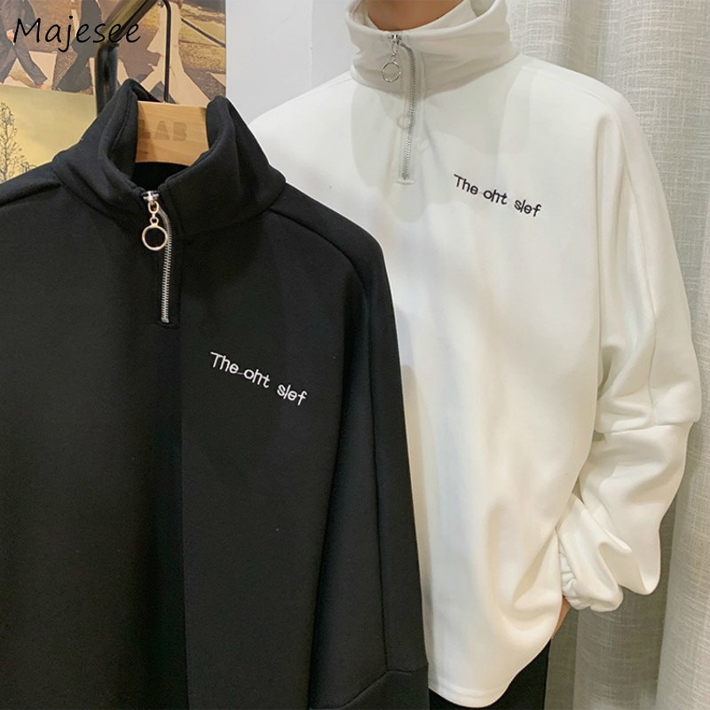 Men No Hat Hoodies Sweatshirts Winter Fleece Male Tops Couple Unisex Print Simple Harajuku Ins Korean Ulzzang Swag Daily