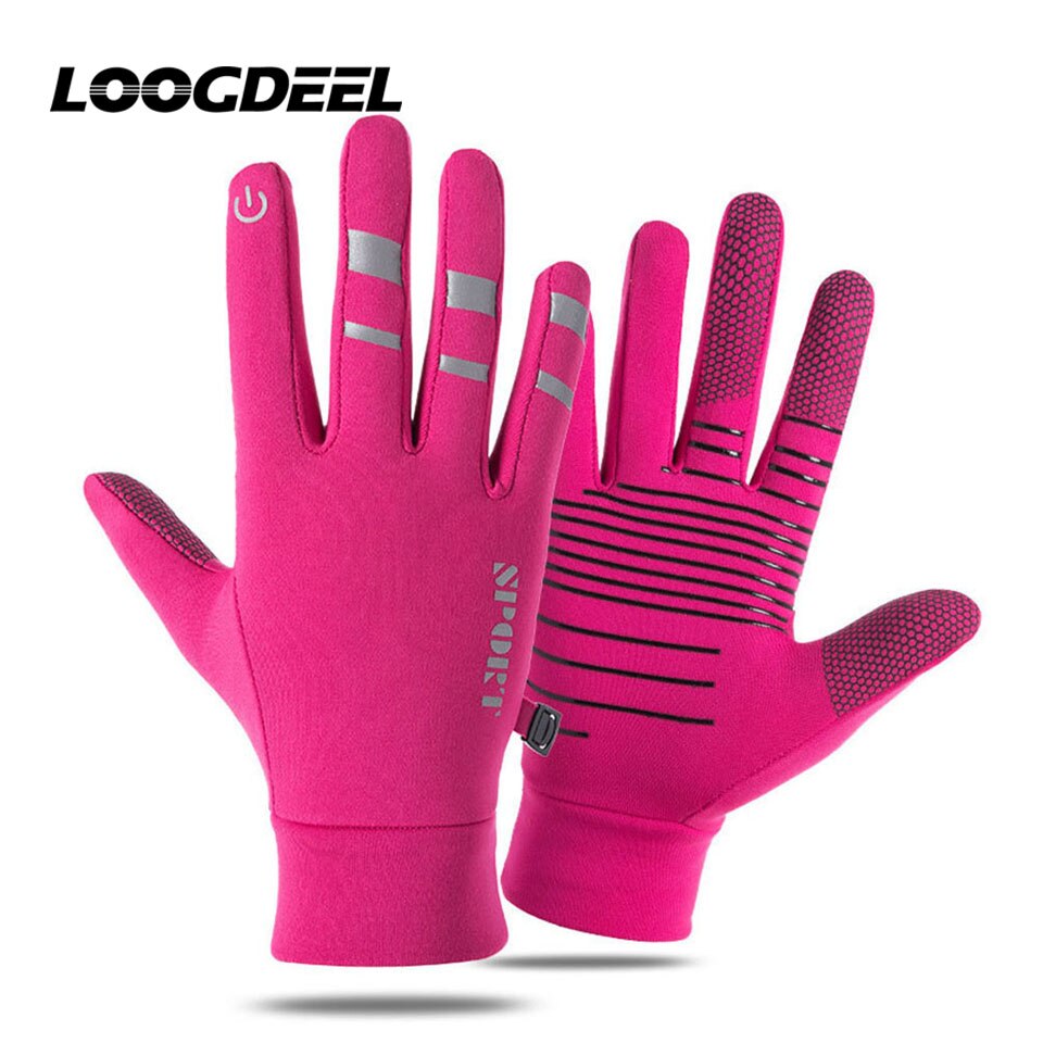 LOOGDEEL-guantes de pesca térmicos para hombre y mujer, manoplas antideslizantes de dedo completo, cálidas, a prueba de viento y con pantalla táctil, para invierno: Pink / L