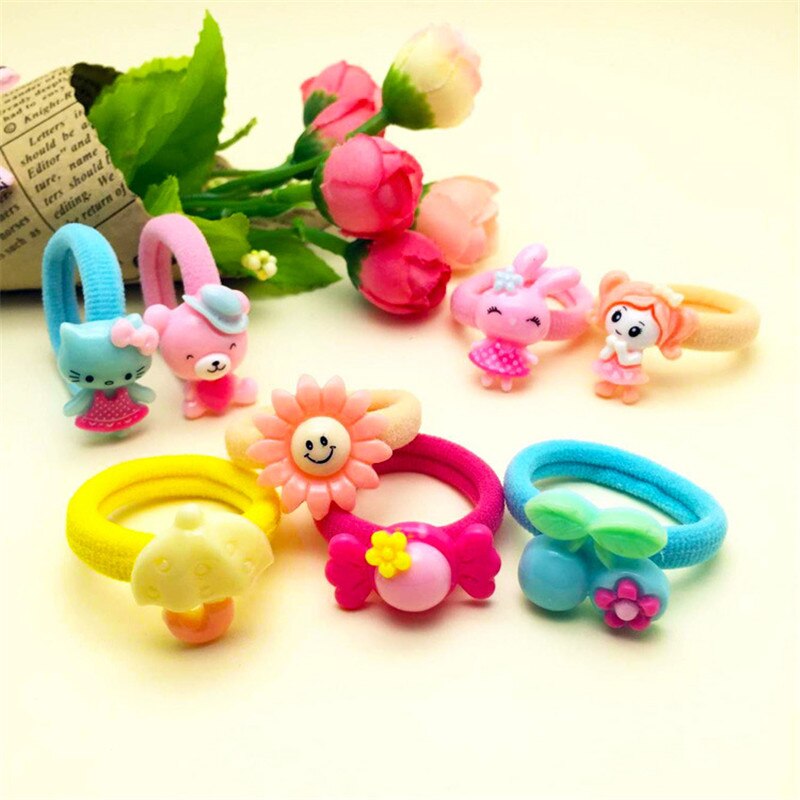 20PCS/Lot Little Girls Cartoon Elastic Hair Band Candy Color Hair Rope Kid Resin Headband Children Hair Accessories Tie Gum