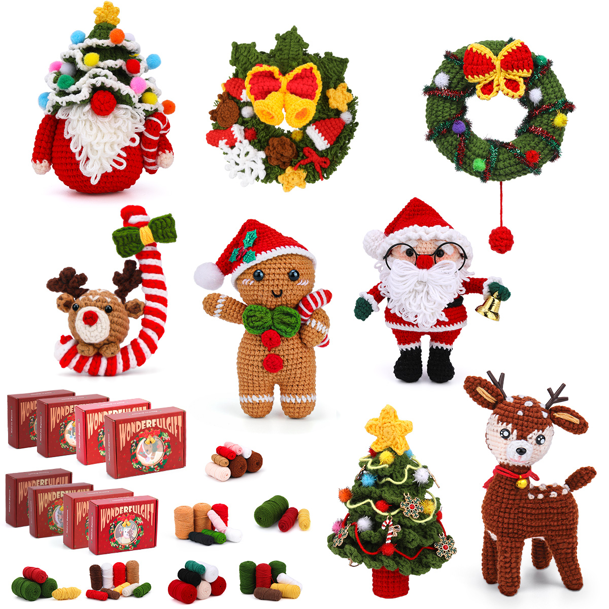 MIUSIE Kit de iniciación de ganchillo navideño, kit completo de tejido artesanal con hilos de ganchos de ganchillo, tutoriales de vídeo para de bricolaje
