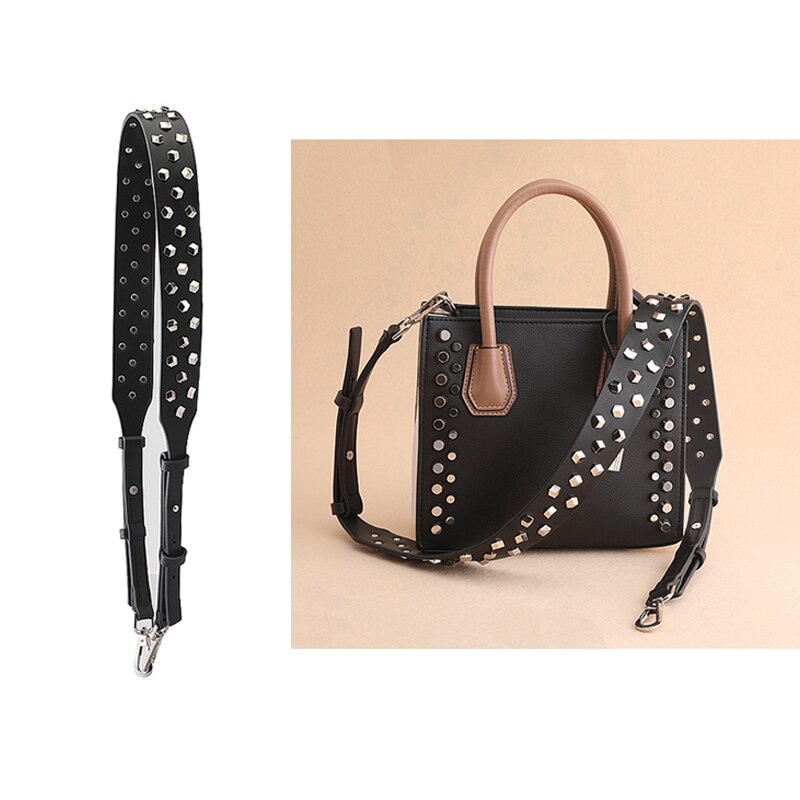 PU Rivet Wide Crossbody Bag Strap For Women PU Adjustable Long Handbag Belt Female Metal Replacement Shoulder Bag Strap