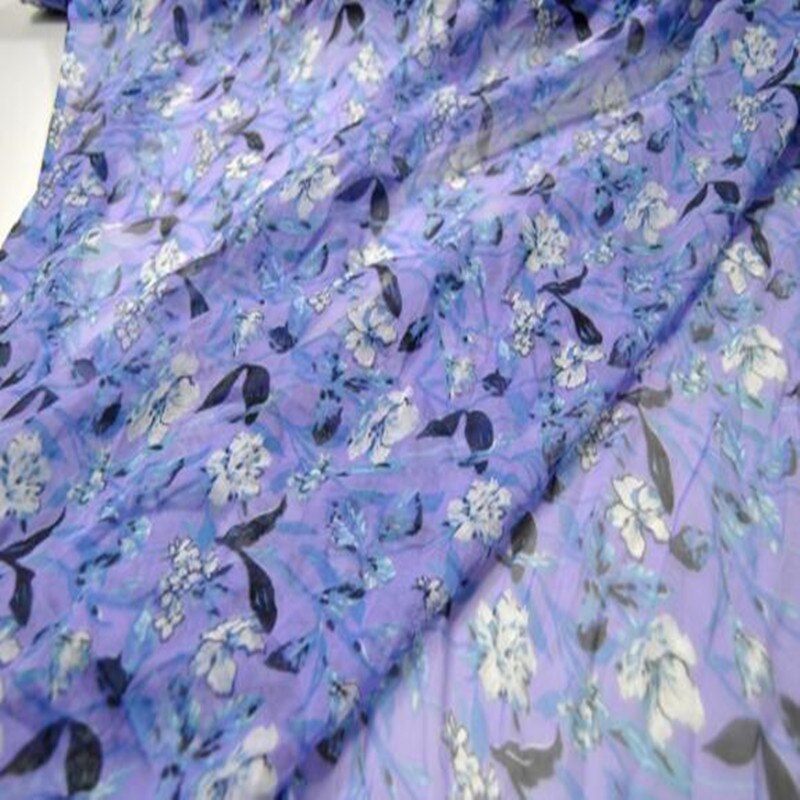Zachte Zijde Chiffon Bedrukte Stof Voor Vrouwen Lente Jurk Met Bloem Patroon Aantrekkelijk: lavender