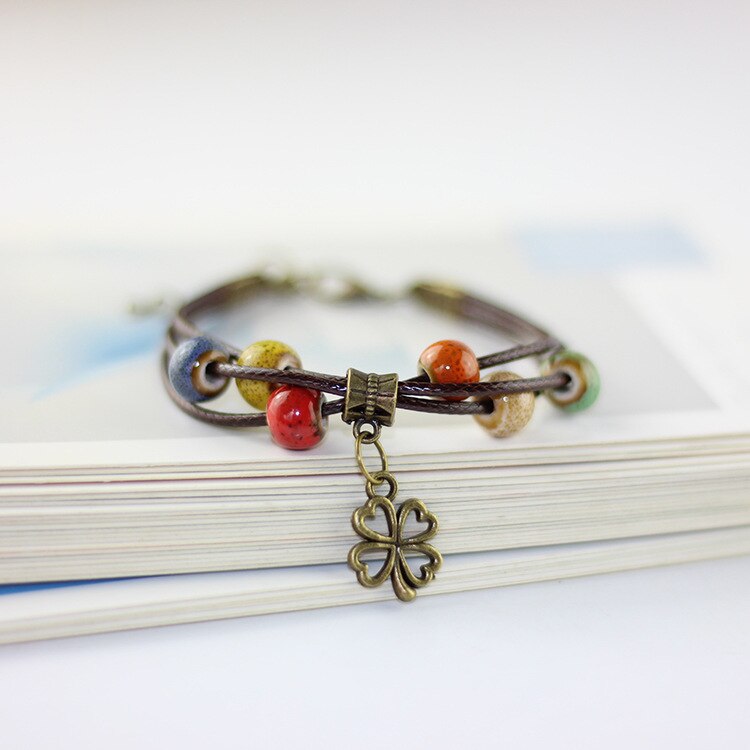 1 pçs nova moda ajustável delicado mão-tecido cerâmica contas pulseira originalidade estilo chinês pulseira adornam artigo