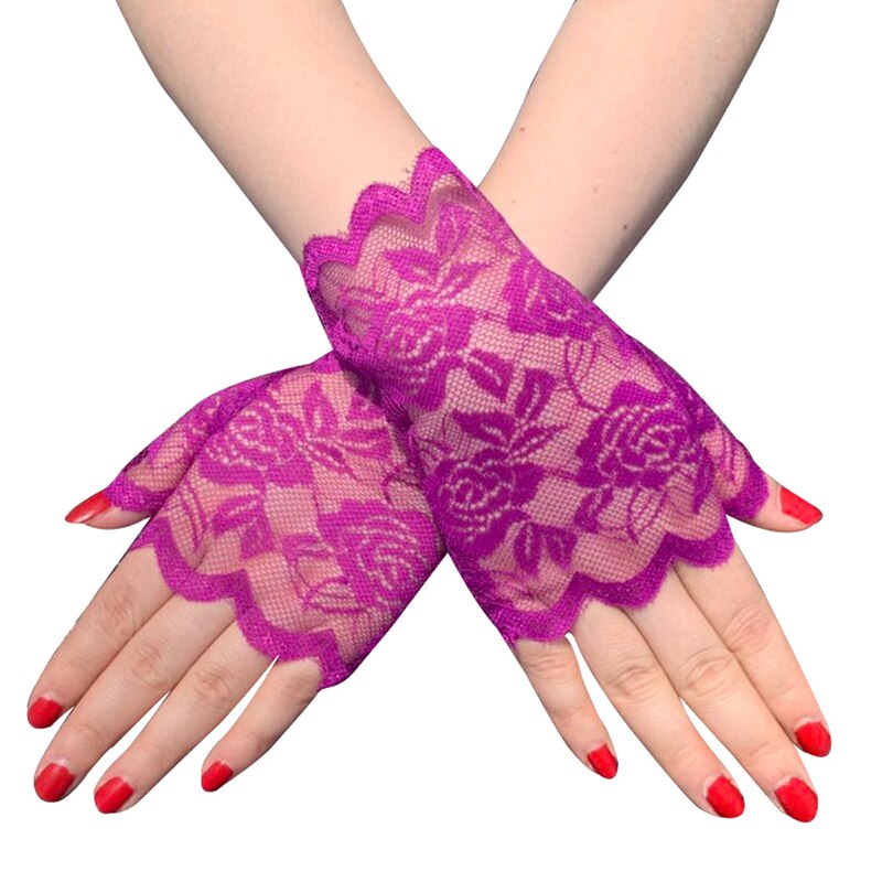 Best Sailor Dance Long Fingerless Womens Sexy Lace Gloves Ladies Half Finger Fishnet Gloves Heated Mesh Mitten Handschoenen: Purple