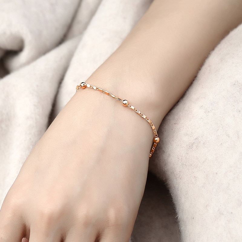 Marina stick bead link chain armbånd for kvinner 585 rose gull armbånd dame smykker 20cm 2mm hcb 11