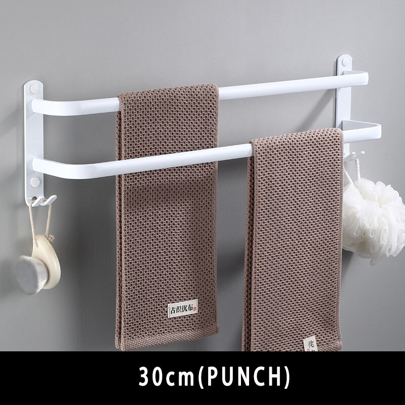Håndklædehænger vægmonteret håndklædestativ badeværelse plads aluminium hvid håndklædestang mat hvid håndklædeholder: Dobbelt -30cm