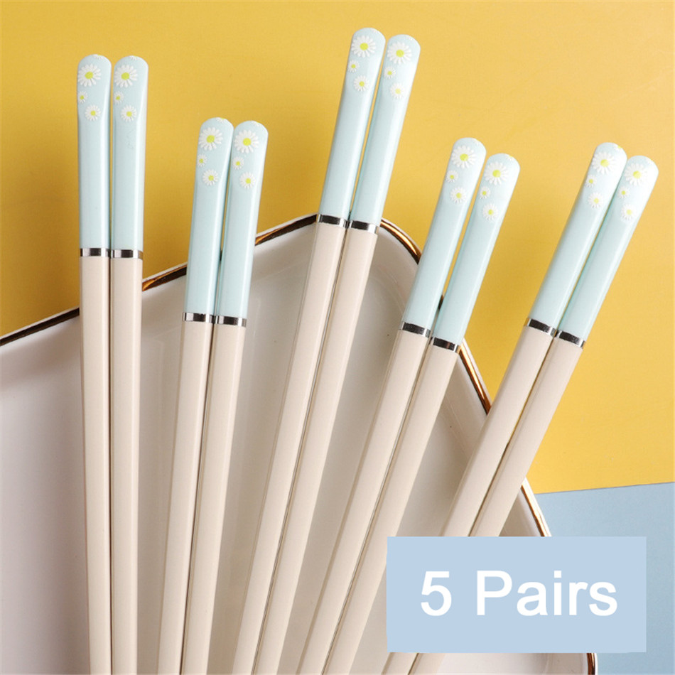 Japanese Style Household Chopsticks Color Antibacterial Alloy Chopsticks Non-mold Nail Chopsticks Tableware: Blue white