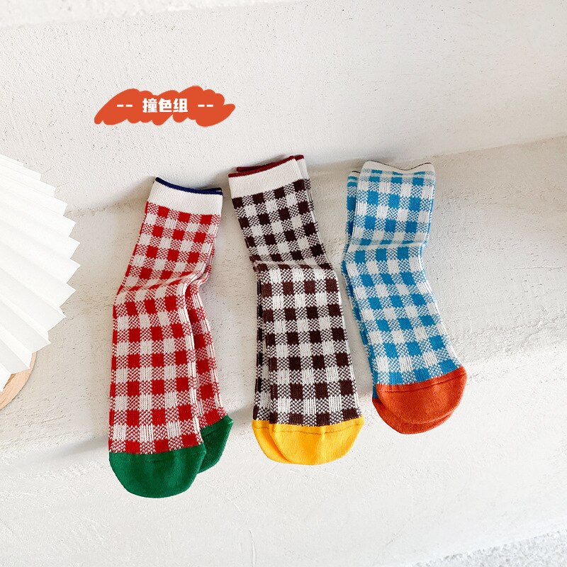 3 paia/lotto calzini per bambini stile coreano Plaid a righe ragazzi e ragazze calzini a tubo calzini alti per bambini calzini per bambini formato libero: E