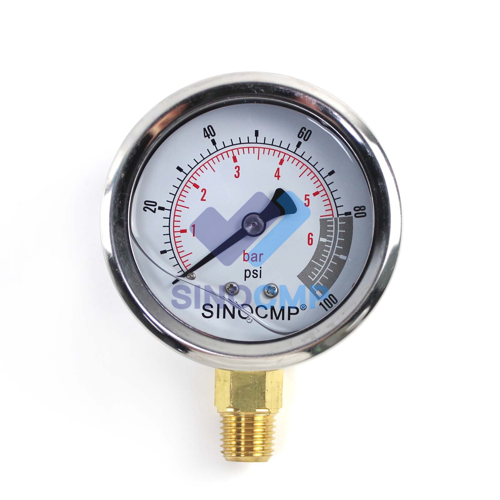 Hydraulisches Hochdruckmessgerät, mit Glycerin Gefülltes Manometer 5000 PSI 2, 5-Zoll-Zifferblatt 1/4 Zoll NPT für Wasser-Öl-Luftdruckprüfung