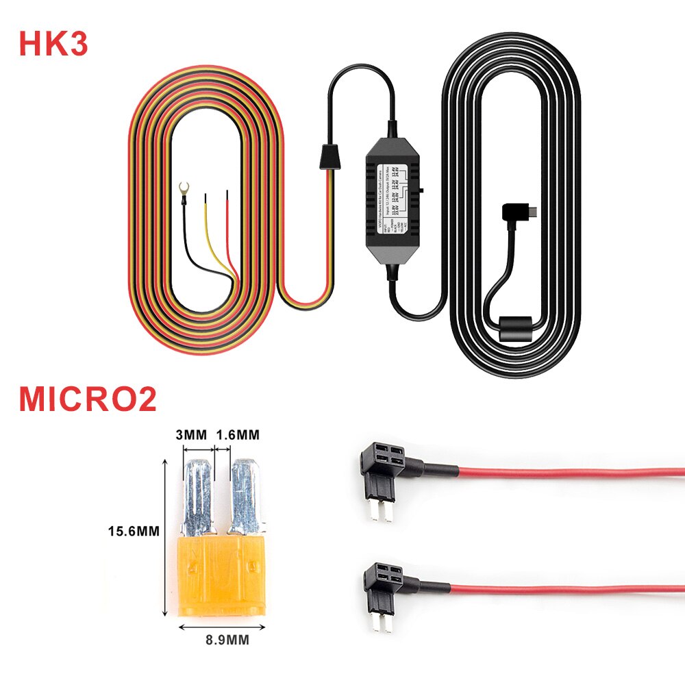 Original Viofo A129 A119 V3 Car Camera 3 Wire ACC Hardwire Kit Cable HK3 For Parking Mode optional Mini/Micro2/ATC/ATS Fuse Tap: HK3 2PCS MICRO2 Fuse