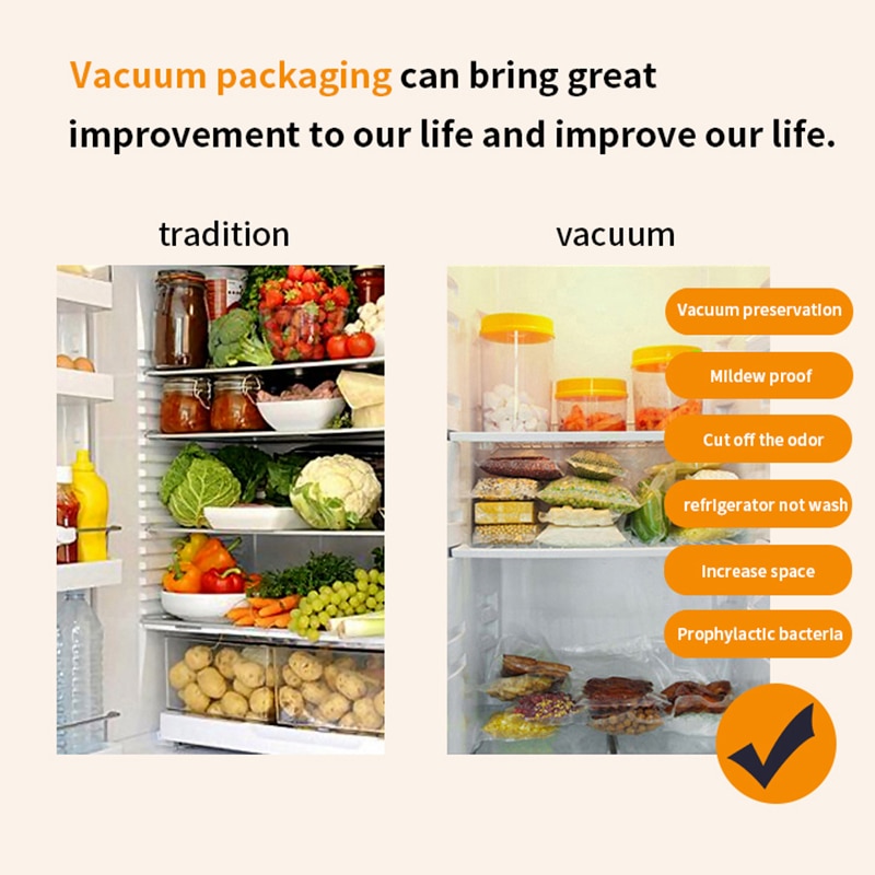 Cozinha 100 pçs/lote saengQ Sacos de Vácuo para Armazenamento De Alimentos Aferidor do Vácuo De Alimentos Máquina de Embalagem Saco Com Material do Produto Comestível
