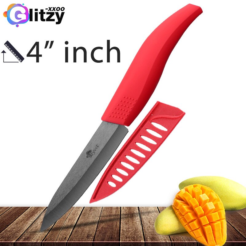 Ceramic Knife 6 5 4 3 inch Kitchen Chef Knives Zirconia Black Blade Utility Slicing Paring Fruit Vegetable Meat Cutter Tool: 4 INCH RED