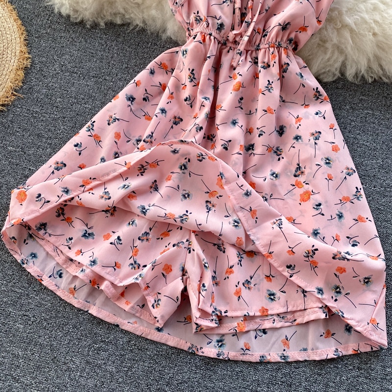Mono individual Floral de verano para mujer, monos playeros Vintage estilo bohemio, pantalones fruncidos de pierna ancha cortos, monos con estampado de gasa