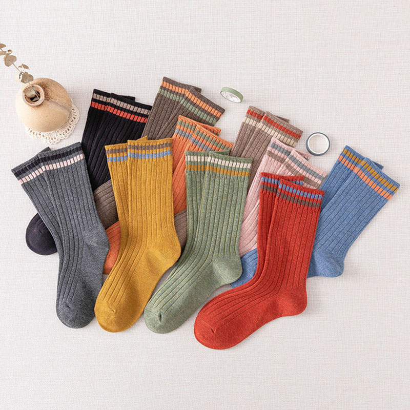 Chaussettes Vintage en coton pour femmes, longues, amples, solides, tricotées, rayées, respirantes, collection printemps-automne