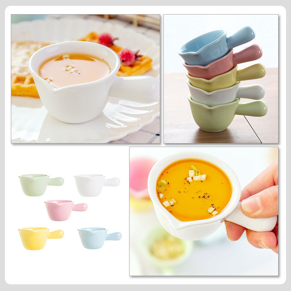 5pcs Creamer Jugs Handle Ceramic Dipping Bowls Steak Sauce Jugs Mini Creamer Jugs for Restaurant Home