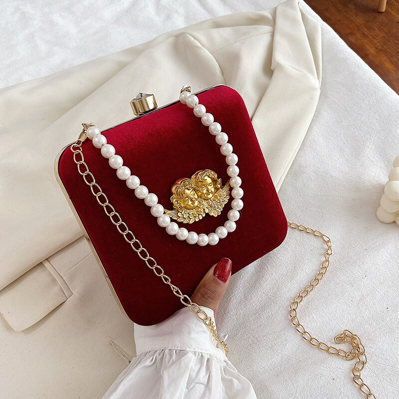 Vrouwelijke Fluwelen Parel Handtas Vintage Velours Avondtasje Wedding Party Bruid Clutch Velours Tas Purse: 1