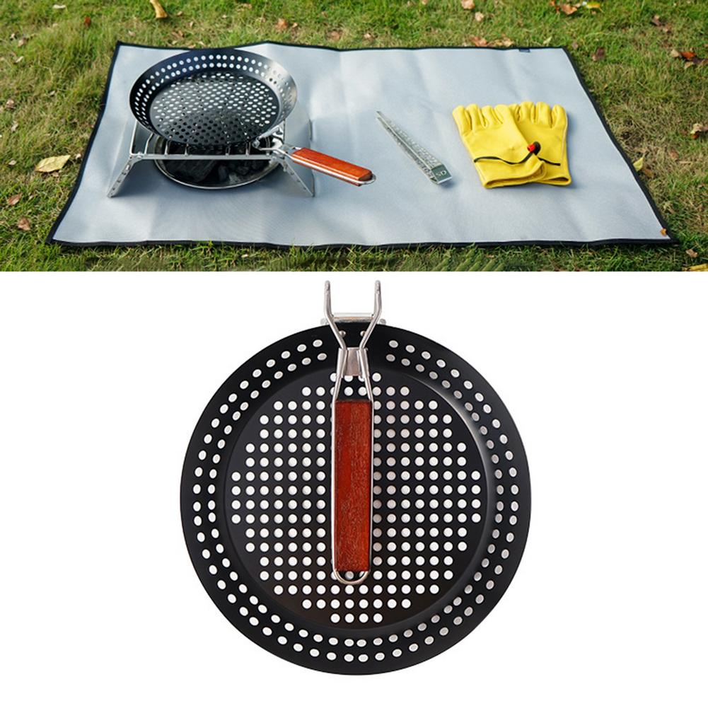 Folding Round Frying Pan Ultralight Grill Barbecue Tray With Folding Handle For Outdoor Cooking Camping Hiking Cooking Pots