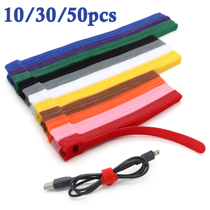 10/30/50 Uds bridas para cables liberables plásticos de colores bridas para cables reutilizables envoltura de bucle de nailon paquete de cremallera bridas Cable de brida USB tipo T