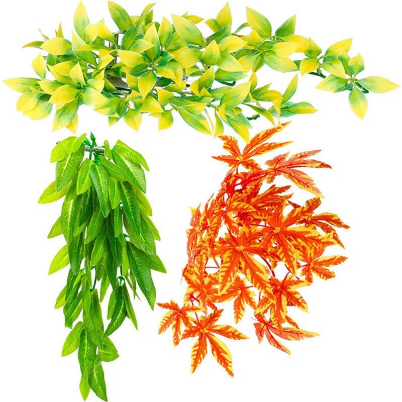 Plant Reptile Breed Box Scenery Simulation Plant Rattan 3 Packages Plant Vines Wall Hanging Simulation Rattan Leaves